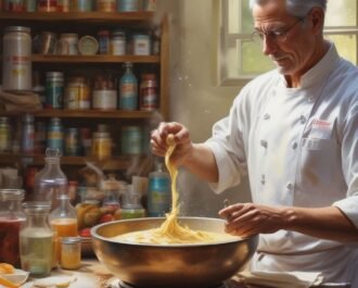 Pour the wet ingredients into the dry ingredients and mix until smooth and slightly thick.